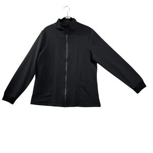 Mandala Scrub Jacket Women Size M‎ Black Equa-Tek Full Zip Mock Neck Pockets